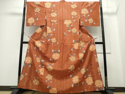 平和屋着物∴夏物　浴衣　手縫い　紫陽花　ラメ糸　綿　逸品　CABH1334ng