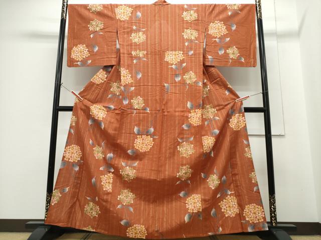 平和屋着物∴夏物　浴衣　手縫い　紫陽花　ラメ糸　綿　逸品　CABH1334ng