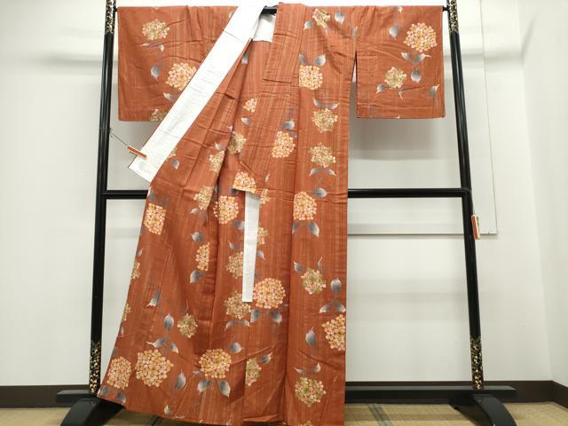 平和屋着物∴夏物　浴衣　手縫い　紫陽花　ラメ糸　綿　逸品　CABH1334ng