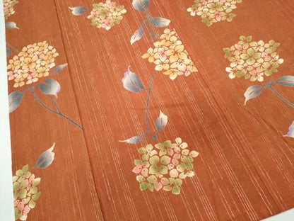 平和屋着物∴夏物　浴衣　手縫い　紫陽花　ラメ糸　綿　逸品　CABH1334ng