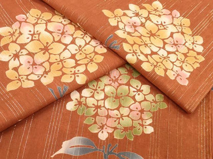 平和屋着物∴夏物　浴衣　手縫い　紫陽花　ラメ糸　綿　逸品　CABH1334ng