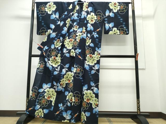 平和屋着物∴世界的ファッションデザイナー　山本寛斎　kansaiブランド　夏物　浴衣　注染　薔薇　綿　逸品　CABH1336ng