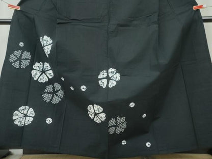 平和屋着物∴夏物　浴衣　有松鳴海絞り　訪問着　舞花文　黒地　綿　逸品　CABH1339ng