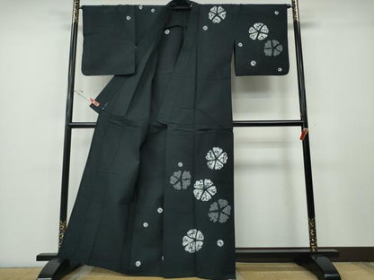 平和屋着物∴夏物　浴衣　有松鳴海絞り　訪問着　舞花文　黒地　綿　逸品　CABH1339ng