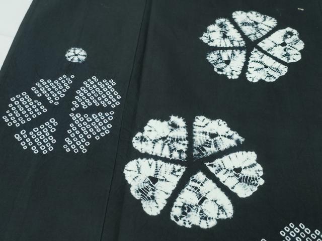 平和屋着物∴夏物　浴衣　有松鳴海絞り　訪問着　舞花文　黒地　綿　逸品　CABH1339ng