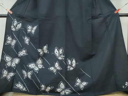 平和屋着物∴夏物　浴衣　有松鳴海絞り　訪問着　舞蝶文　濃紺地　綿　逸品　CABH1341ng