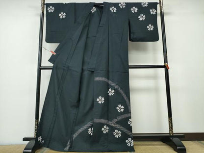 平和屋着物∴夏物　浴衣　有松鳴海絞り　訪問着　舞花文　黒地　綿　逸品　CABH1343ng
