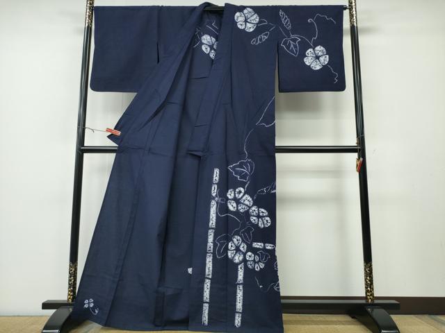 平和屋着物∴夏物 浴衣 有松鳴海絞り 訪問着 朝顔 竹垣文 濃藍