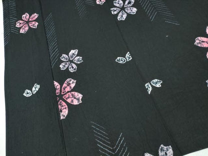平和屋着物∴夏物　浴衣　有松鳴海絞り　舞桜　黒地　綿　逸品　未使用　CABH1345ng