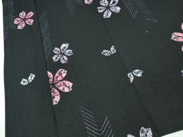 平和屋着物∴夏物　浴衣　有松鳴海絞り　舞桜　黒地　綿　逸品　未使用　CABH1345ng