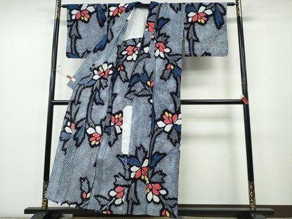 平和屋着物∴夏物　浴衣　有松鳴海絞り　枝牡丹文　綿　逸品　CABH1351ng
