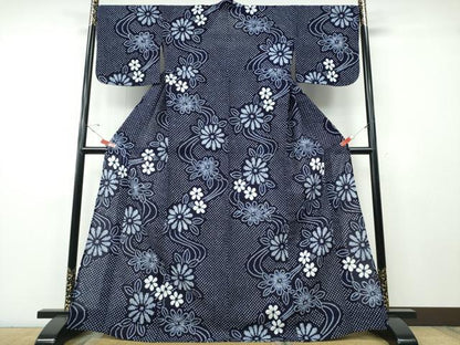 平和屋着物∴夏物　浴衣　有松鳴海絞り　流水舞菊文　綿　逸品　CABH1352ng