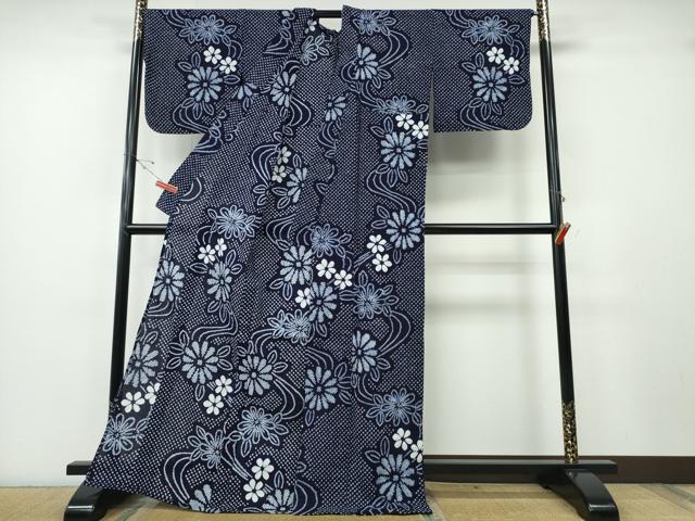 平和屋着物∴夏物　浴衣　有松鳴海絞り　流水舞菊文　綿　逸品　CABH1352ng