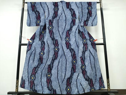 平和屋着物∴夏物　浴衣　有松鳴海絞り　よろけ縞菊文　綿　逸品　CABH1353ng