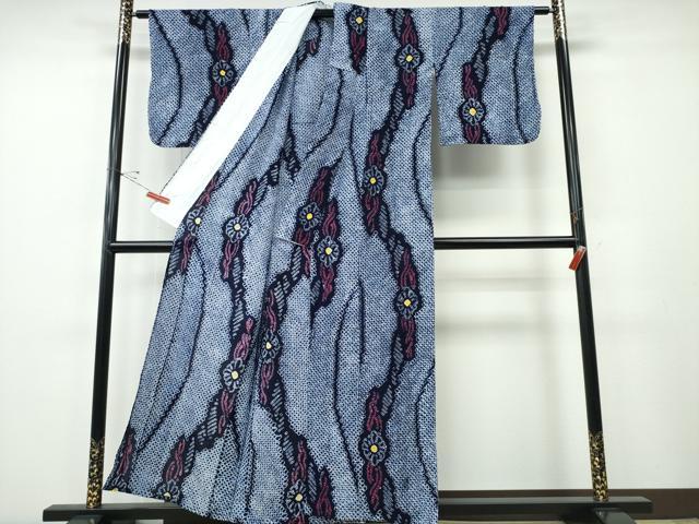 平和屋着物∴夏物　浴衣　有松鳴海絞り　よろけ縞菊文　綿　逸品　CABH1353ng
