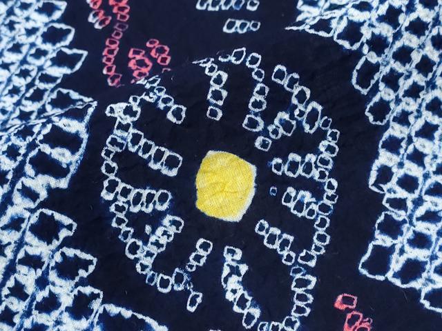平和屋着物∴夏物　浴衣　有松鳴海絞り　よろけ縞菊文　綿　逸品　CABH1353ng