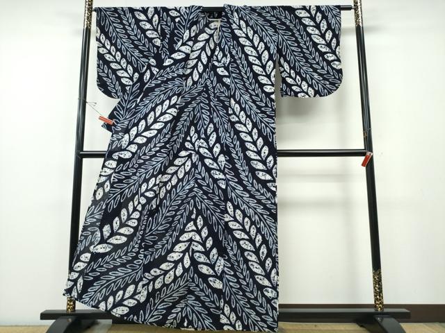 平和屋着物∴夏物　浴衣　有松鳴海絞り　枝葉文　綿　逸品　CABH1355ng