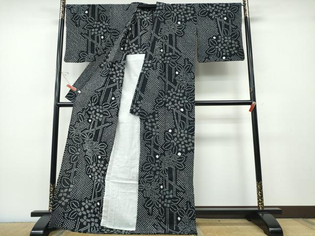 平和屋着物∴夏物　浴衣　有松鳴海絞り　籬紫陽花　黒地　綿　逸品　CABH1356ng