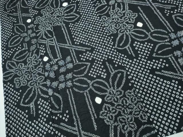 平和屋着物∴夏物　浴衣　有松鳴海絞り　籬紫陽花　黒地　綿　逸品　CABH1356ng