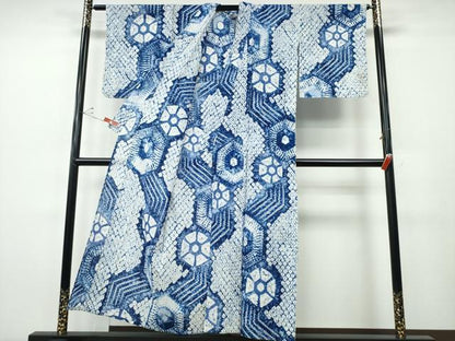 平和屋着物∴夏物　浴衣　有松鳴海絞り　流水亀甲花文　綿　逸品　CABH1358ng
