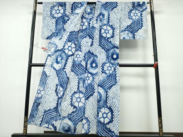 平和屋着物∴夏物　浴衣　有松鳴海絞り　流水亀甲花文　綿　逸品　CABH1358ng