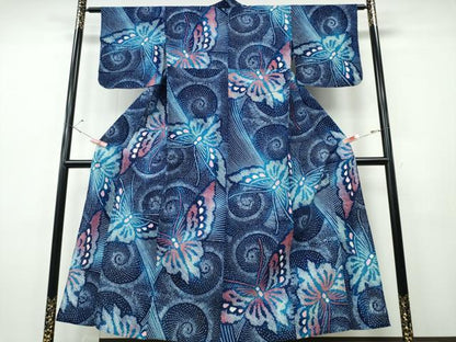 平和屋着物∴夏物　浴衣　有松鳴海絞り　立波舞蝶文　綿　逸品　CABH1360ng