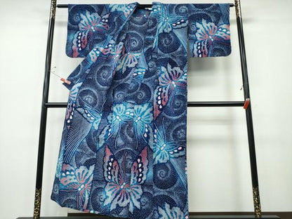 平和屋着物∴夏物　浴衣　有松鳴海絞り　立波舞蝶文　綿　逸品　CABH1360ng