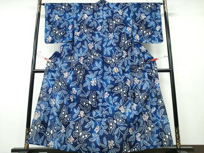 平和屋着物∴夏物　浴衣　有松鳴海絞り　枝花舞蝶文　綿　逸品　CABH1362ng