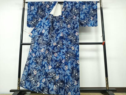平和屋着物∴夏物　浴衣　有松鳴海絞り　枝花舞蝶文　綿　逸品　CABH1362ng