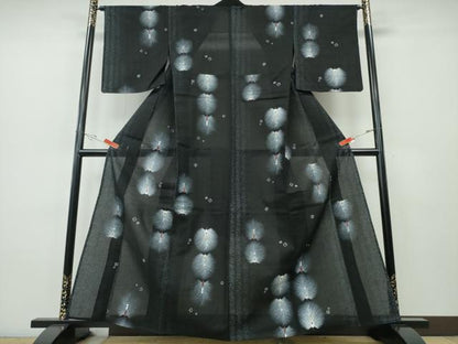 平和屋着物∴夏物　浴衣　孔雀文　黒地　綿　逸品　CABH1371ng