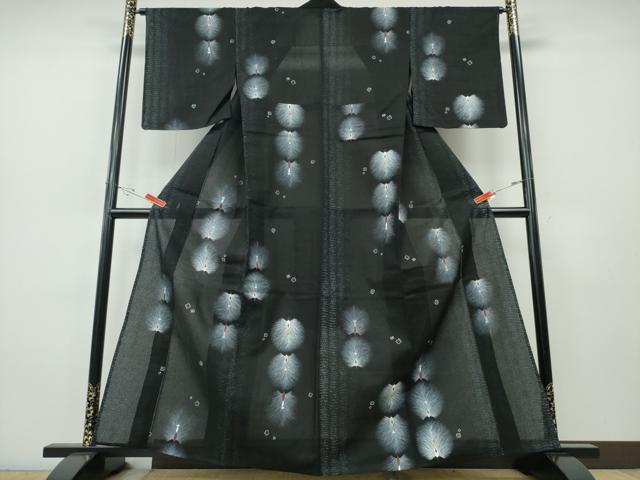 平和屋着物∴夏物　浴衣　孔雀文　黒地　綿　逸品　CABH1371ng