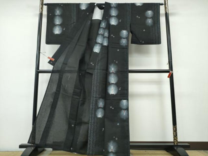 平和屋着物∴夏物　浴衣　孔雀文　黒地　綿　逸品　CABH1371ng