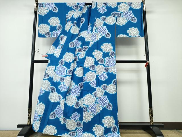 平和屋着物∴夏物　浴衣　注染　紫陽花　綿　逸品　CABH1372ng