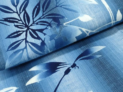 平和屋着物∴夏物　浴衣　注染　蜻蛉　藤の花間道　綿　逸品　CABH1374ng