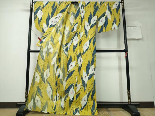 平和屋着物∴夏物　浴衣　綿絽　舞花文　日本製　綿　逸品　CABH1378ng