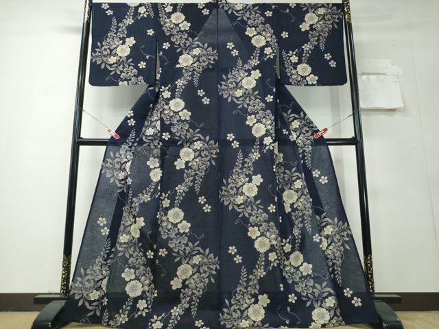 平和屋着物∴夏物　浴衣　綿麻紅梅　舞桜　藤花房　綿麻　逸品　CABH1379ng