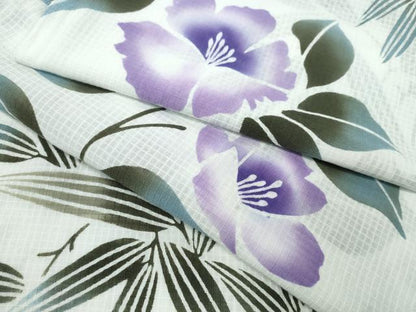 平和屋着物∴夏物　浴衣　綿紅梅　撫子　笹竹文　綿　逸品　CABH1380ng