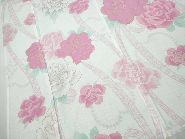 平和屋着物∴夏物　浴衣　薔薇　ラメ　綿　逸品　CABH1381ng