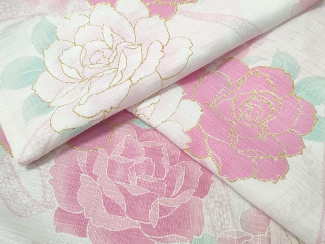 平和屋着物∴夏物　浴衣　薔薇　ラメ　綿　逸品　CABH1381ng