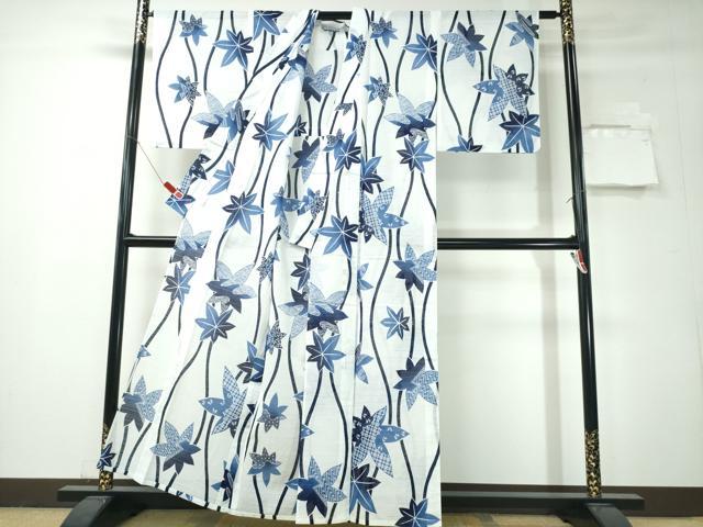平和屋着物∴夏物　竺仙鑑製　浴衣　綿絽　よろけ縞舞葉文　綿　逸品　CABH1382ng