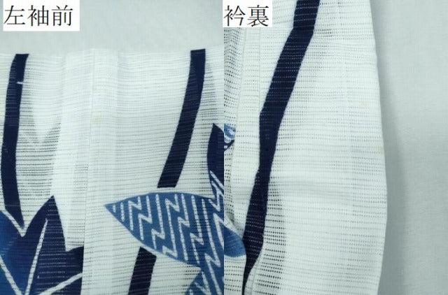 平和屋着物∴夏物　竺仙鑑製　浴衣　綿絽　よろけ縞舞葉文　綿　逸品　CABH1382ng