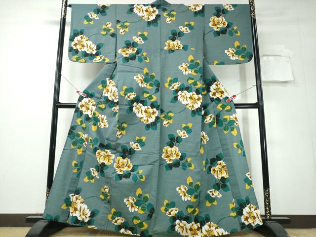 平和屋着物∴夏物　浴衣　注染　枝花文　綿　逸品　未使用　CABH1383ng