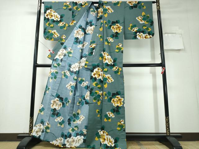 平和屋着物∴夏物　浴衣　注染　枝花文　綿　逸品　未使用　CABH1383ng