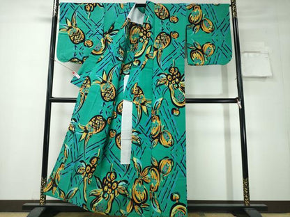 平和屋着物∴夏物　浴衣　注染　パイナップル　パパイア　成り物　綿　逸品　CABH1386ng