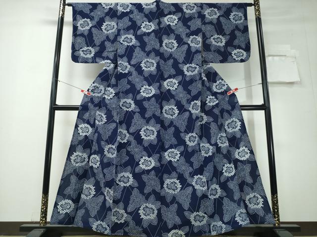 平和屋着物∴夏物 浴衣 藍 注染 手染め 紫陽花 日本製 綿 逸品 CABH1387ng