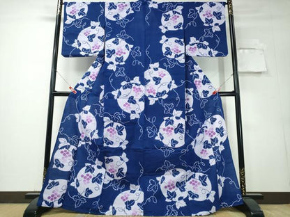 平和屋着物∴夏物　浴衣　満月　葡萄蔦の葉文　綿　逸品　未使用　CABH1389ng