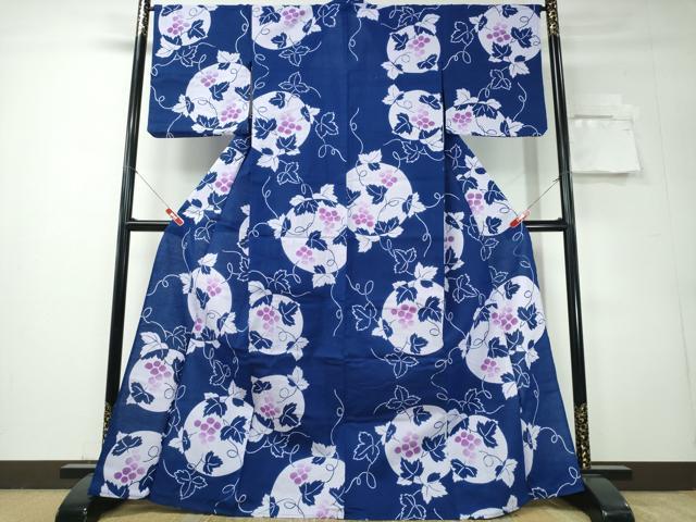 平和屋着物∴夏物　浴衣　満月　葡萄蔦の葉文　綿　逸品　未使用　CABH1389ng
