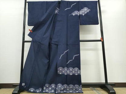 平和屋着物∴夏物　浴衣　訪問着　有松鳴海絞り　青海波飛鳥文　濃藍色　綿　逸品　CABH1392ng