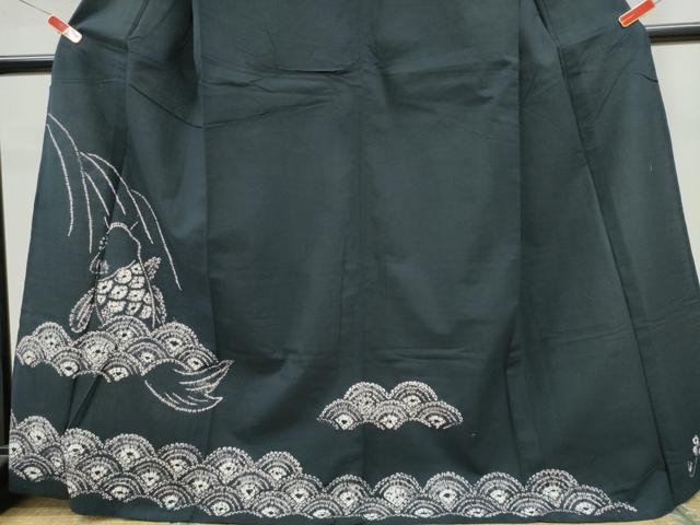 平和屋着物∴夏物　浴衣　訪問着　有松鳴海絞り　鯉の滝登り　黒地　綿　逸品　CABH1393ng