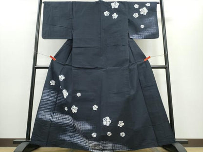 平和屋着物∴夏物　浴衣　訪問着　有松鳴海絞り　霞舞花文　濃紺地　綿　逸品　CABH1394ng